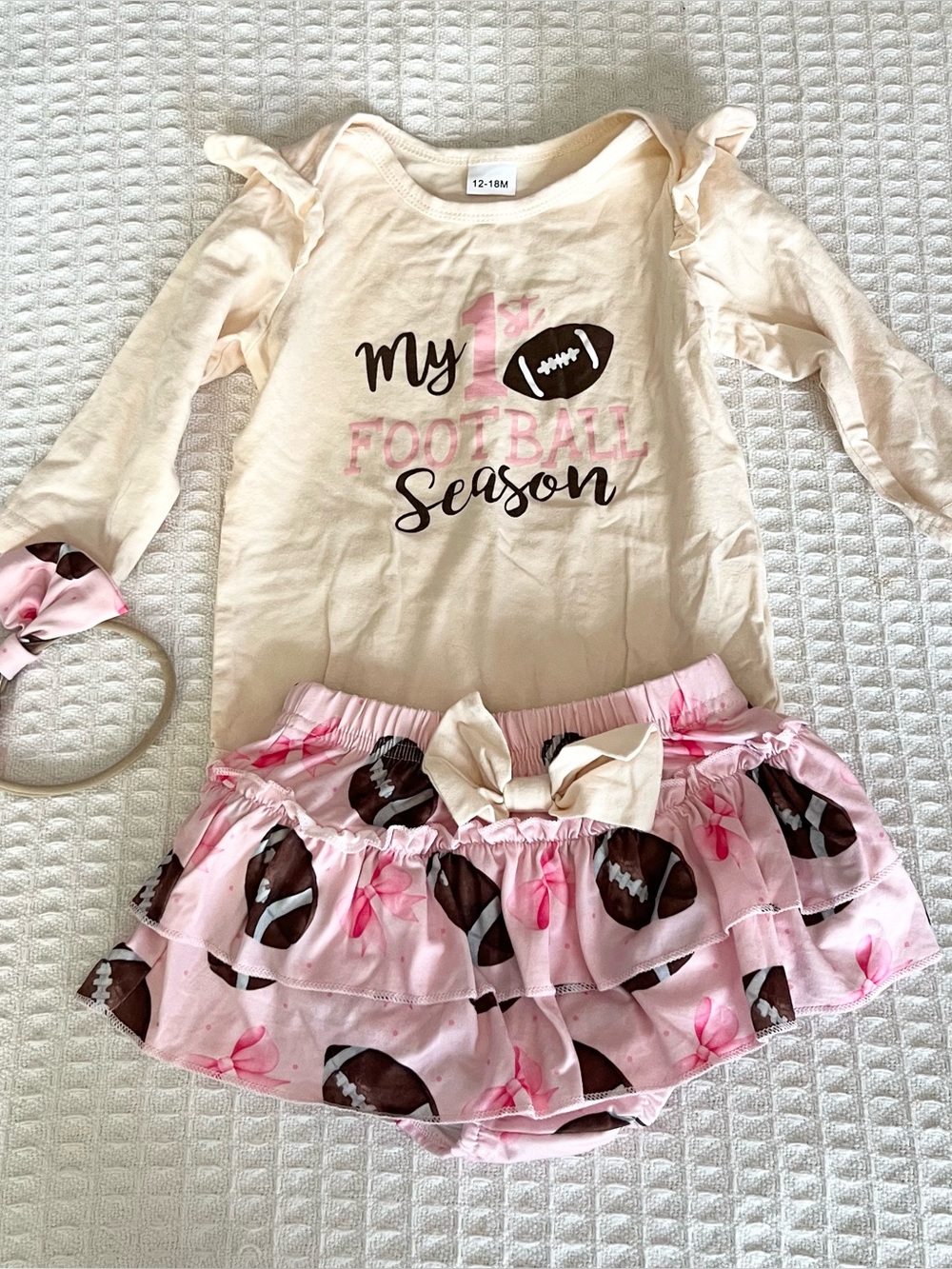 Girls Pink Football Season Ruffle Set 12-18M
